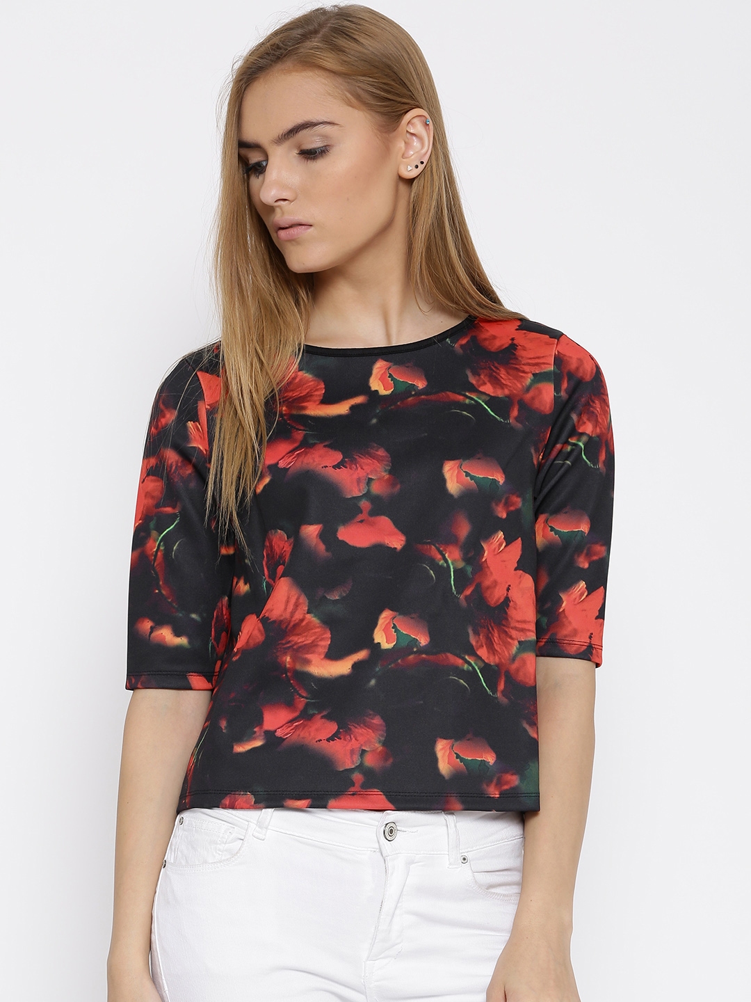 Buy Vero Moda Black & Red Floral Print Top - Tops for Women 1389399 ...