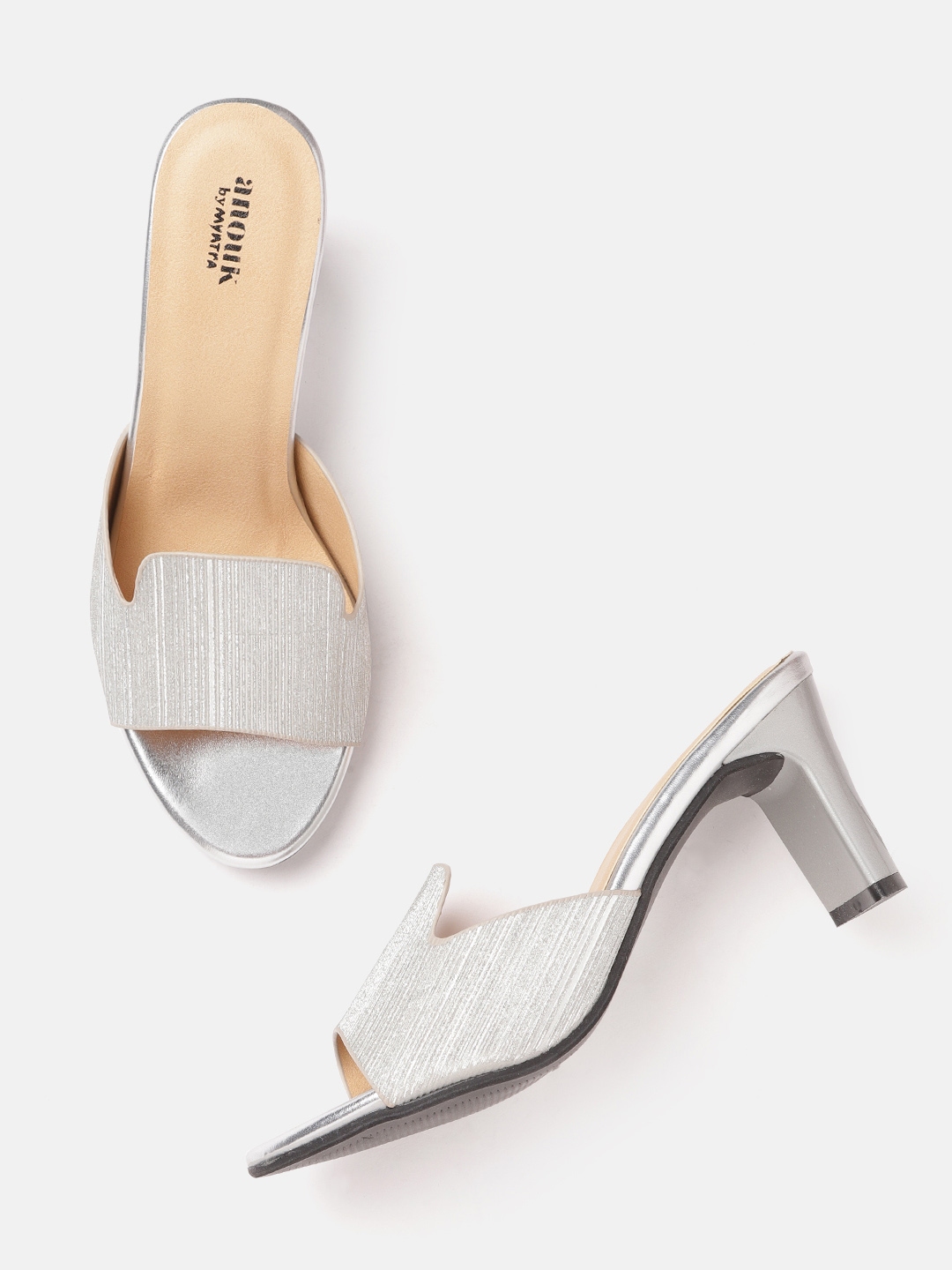 Buy Anouk Women Silver Toned Self Striped Shimmer Handcrafted Block ...