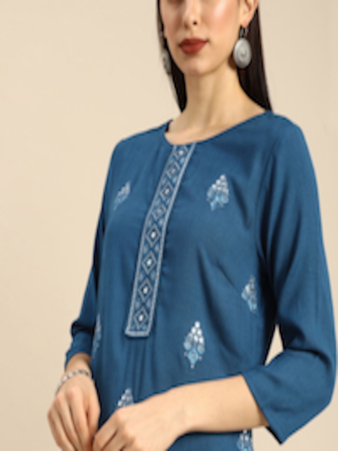 Buy Anouk Women Blue Embroidered Sequins Kurta - Kurtas for Women ...