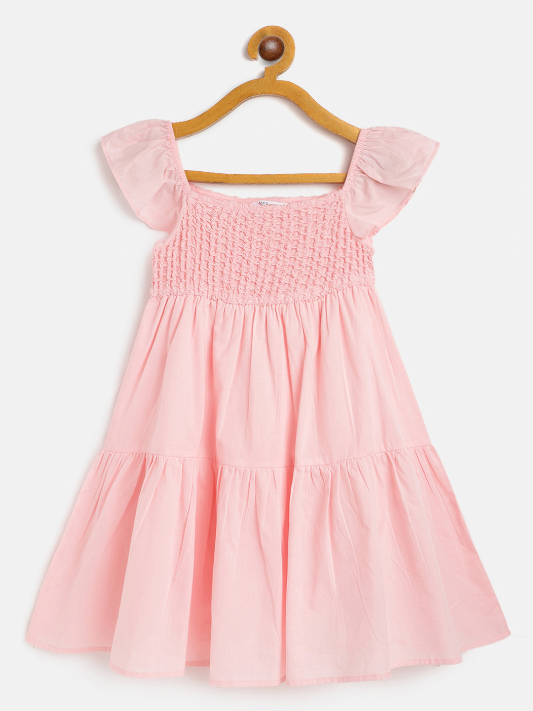 Buy Marks & Spencer Girls Peach Coloured Solid Pure Cotton Tiered A