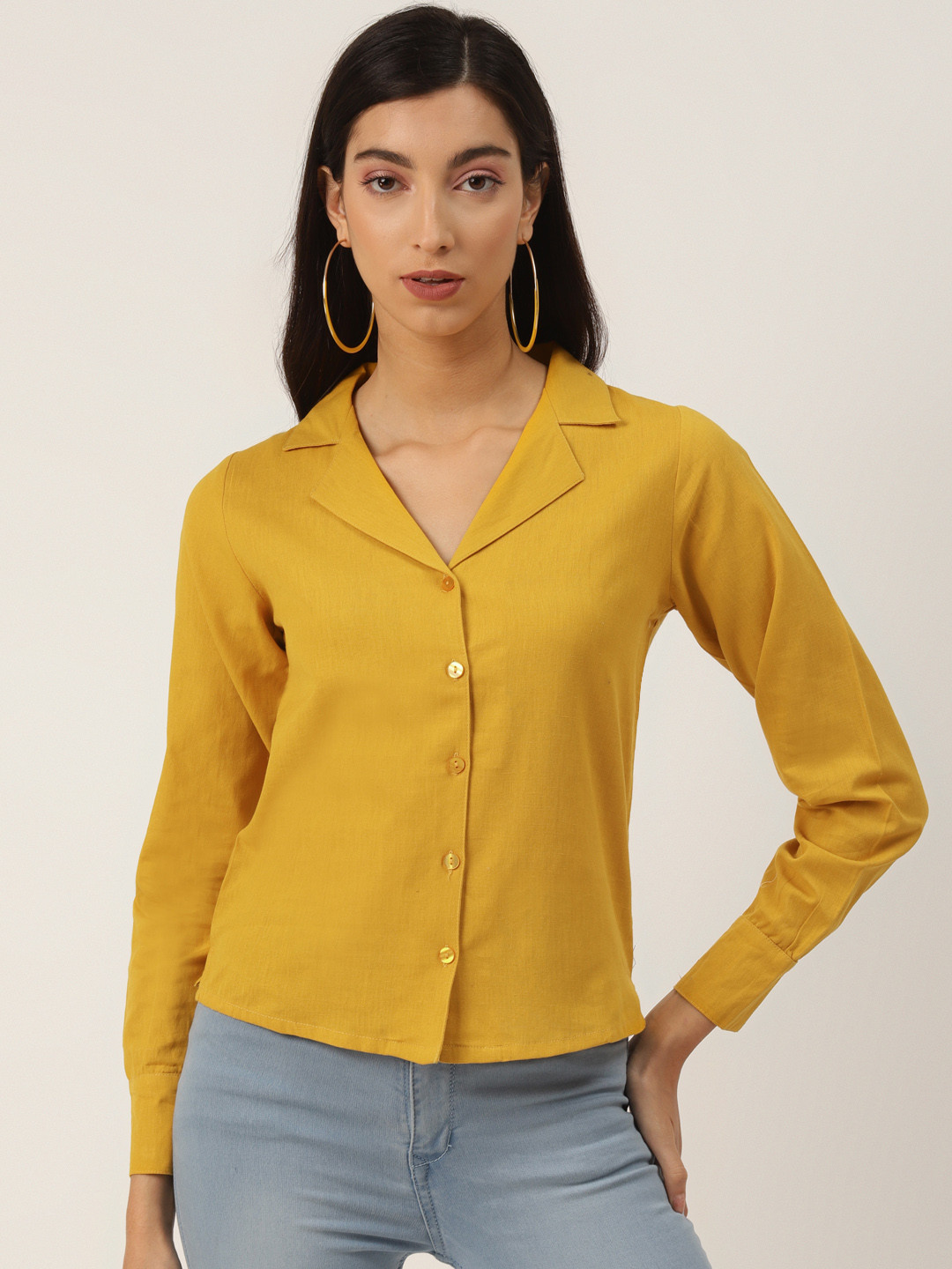 Buy Trend Arrest Women Mustard Yellow Regular Fit Solid Casual Shirt