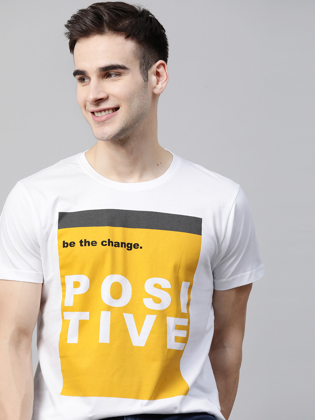 Buy HERENOW Men White Mustard Yellow Pure Cotton Typography Printed