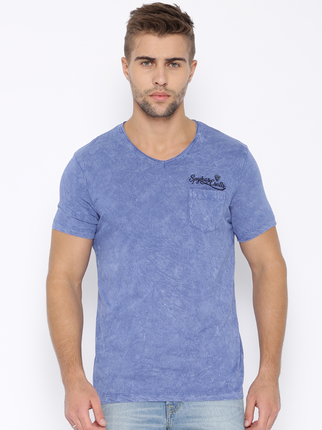 Buy SPYKAR Blue Washed Pure Cotton T Shirt - Tshirts for Men 1391628 ...