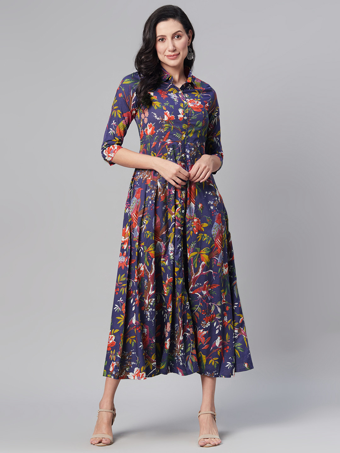 Buy Biba Blue & Red Pure Cotton Printed Maxi Dress Ethnic Dresses for