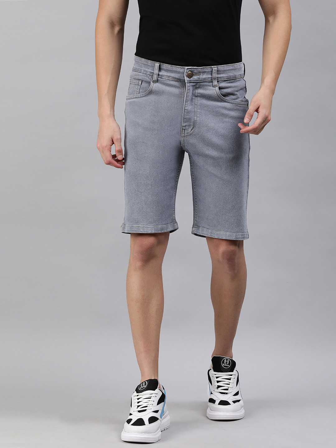 Buy Urbano Fashion Men Grey Solid Slim Fit Denim Shorts Shorts for