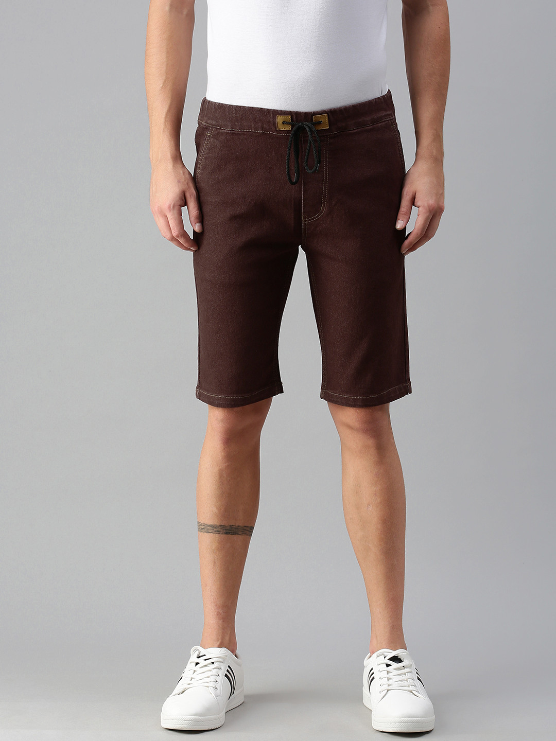 Buy Urbano Fashion Men Brown Slim Fit Mid Rise Denim Shorts Shorts