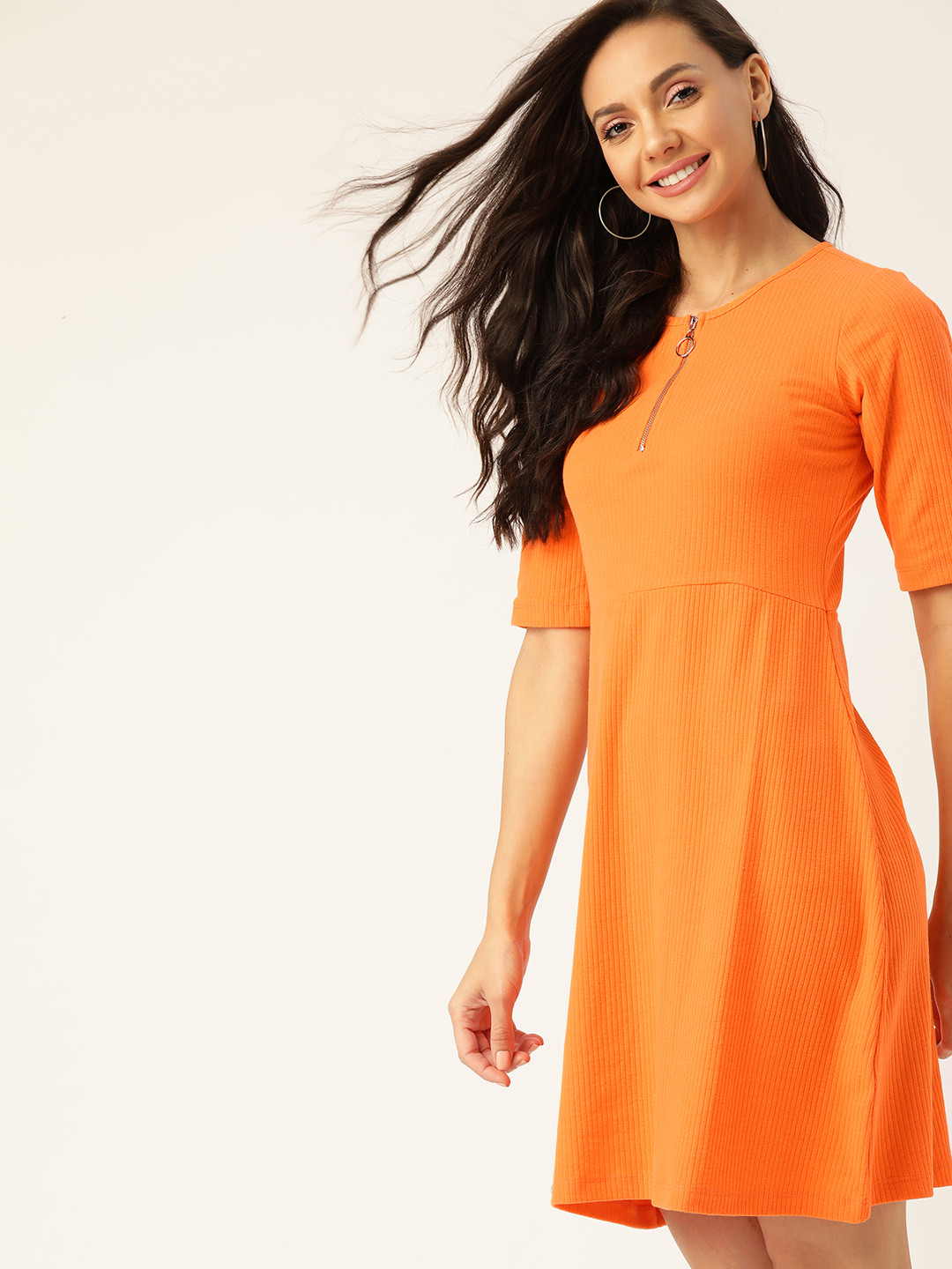 Buy DressBerry Orange Ribbed A Line Dress Dresses for Women 13925068