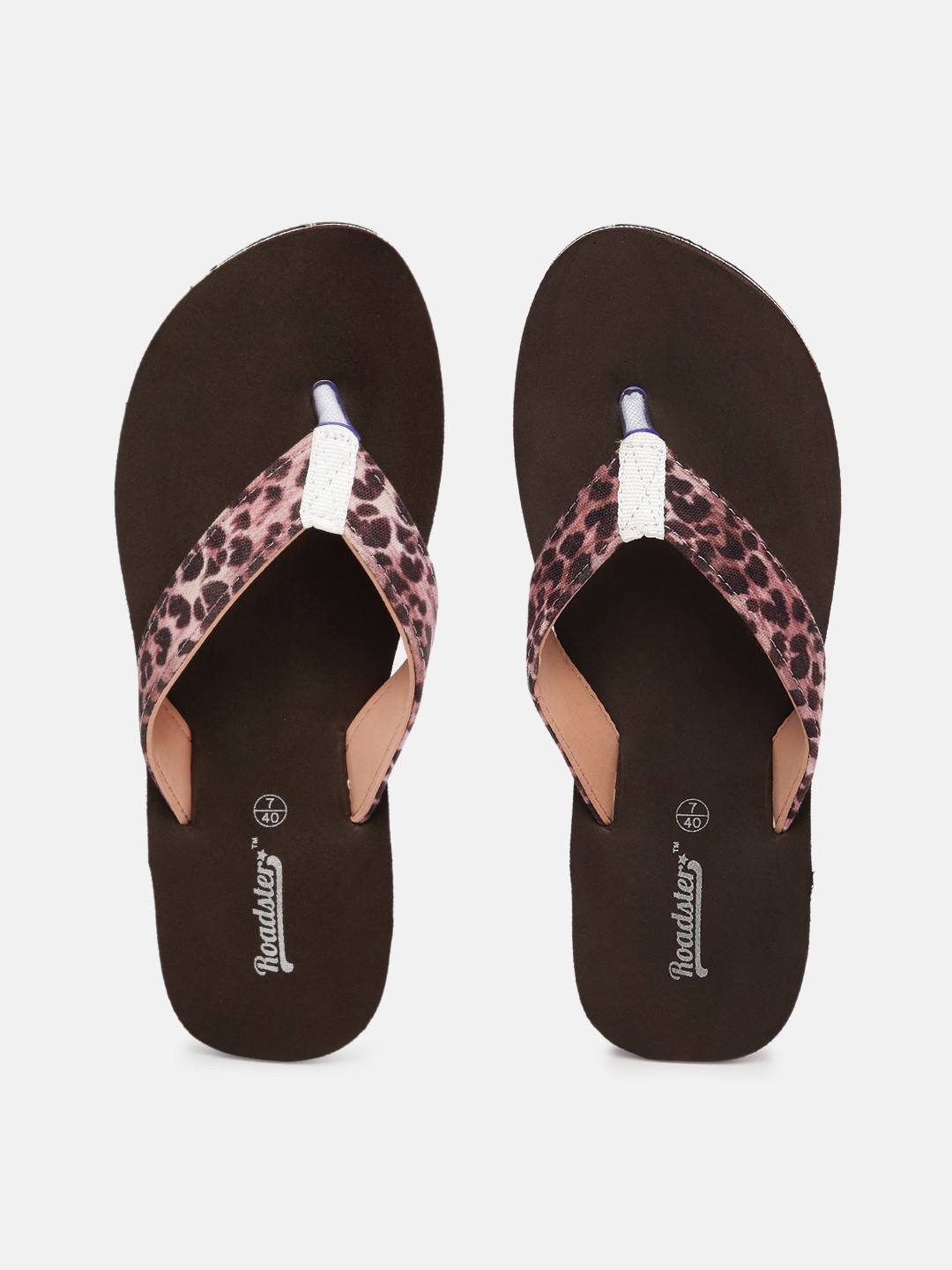Buy Roadster Women Pink & Brown Animal Print Thong Flip Flops Flip
