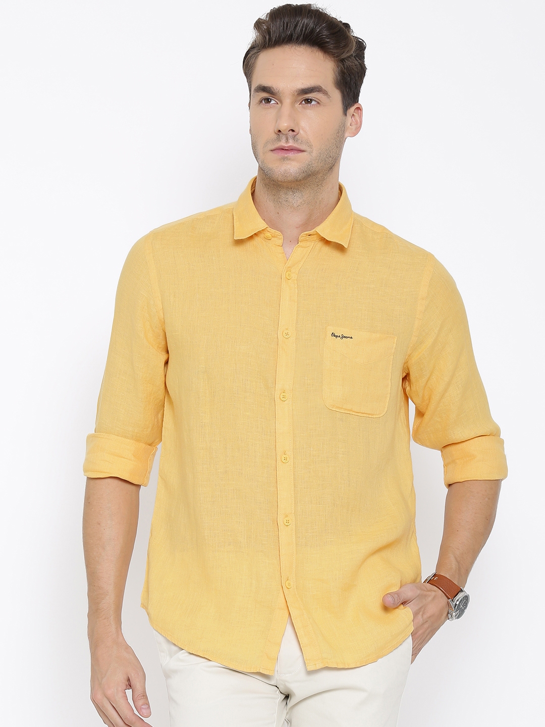 Buy Pepe Jeans Men Yellow Linen Casual Shirt - Shirts for Men 1392710 ...