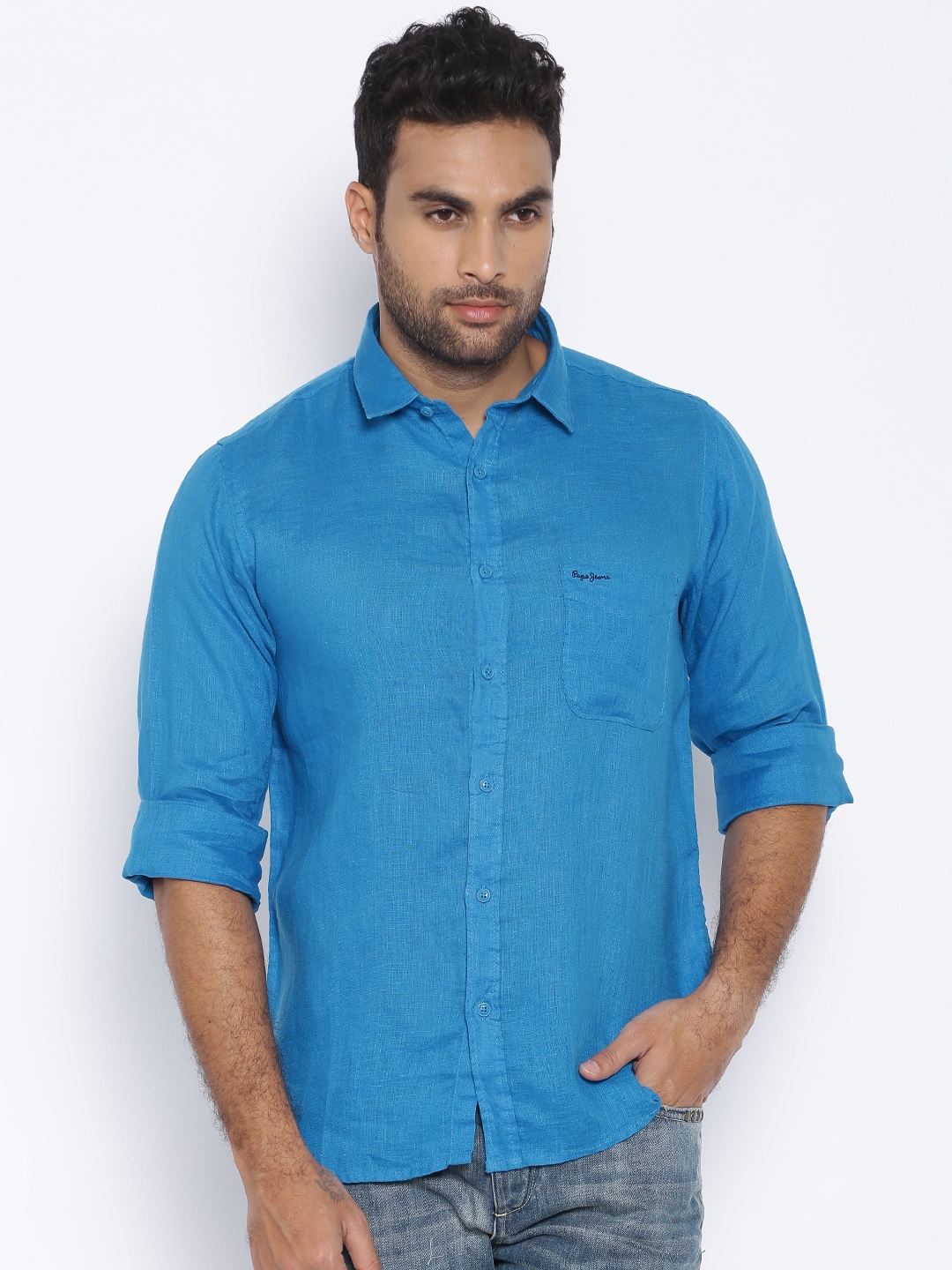 Buy Pepe Jeans Blue Linen Casual Shirt - Shirts for Men 1392713 | Myntra