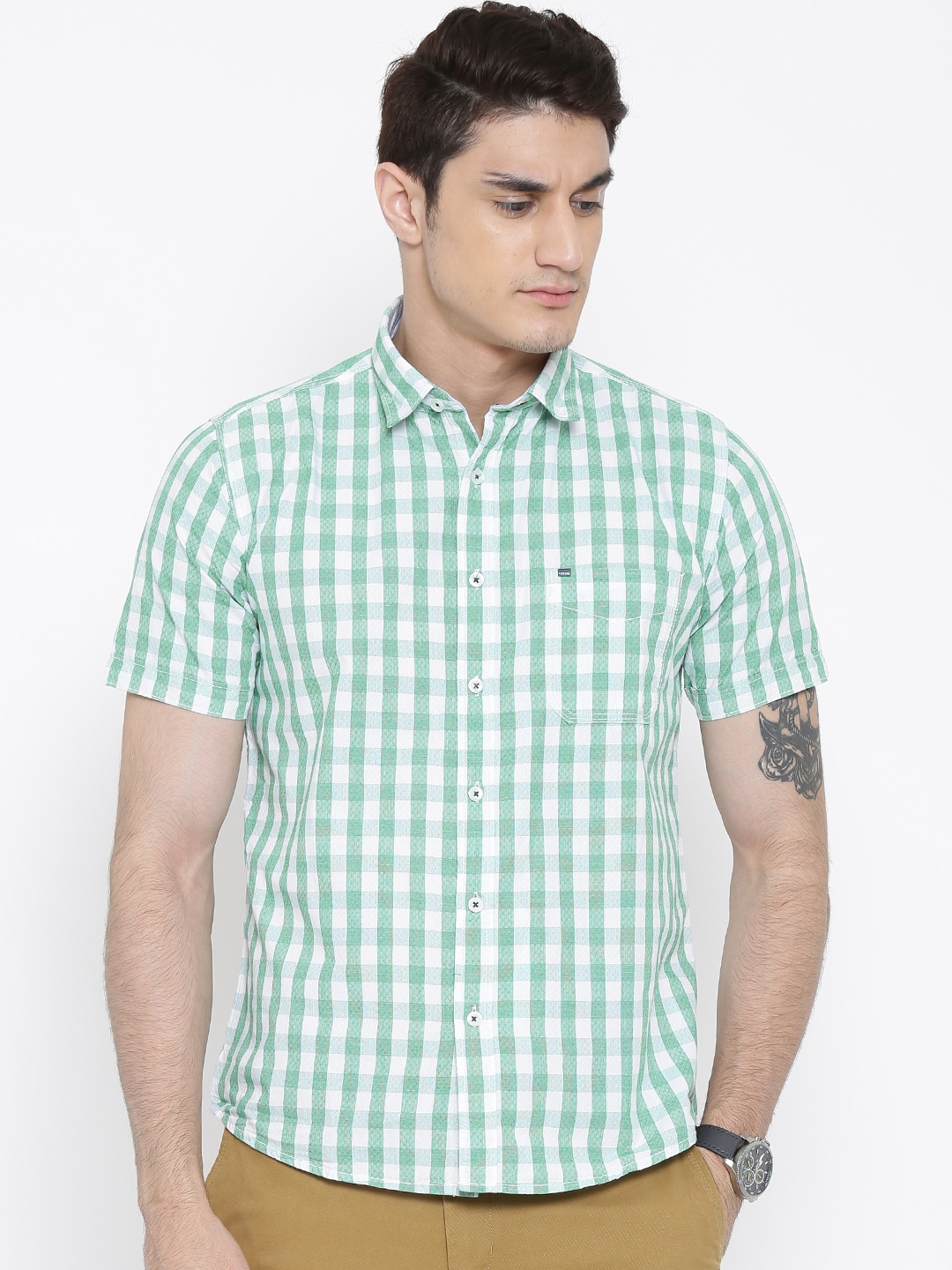 Buy Pepe Jeans Men Green Checked Casual Shirt Shirts For Men 1392789 buy-pepe-jeans-men-green-checked-casual-shirt-shirts-for-men-1392789