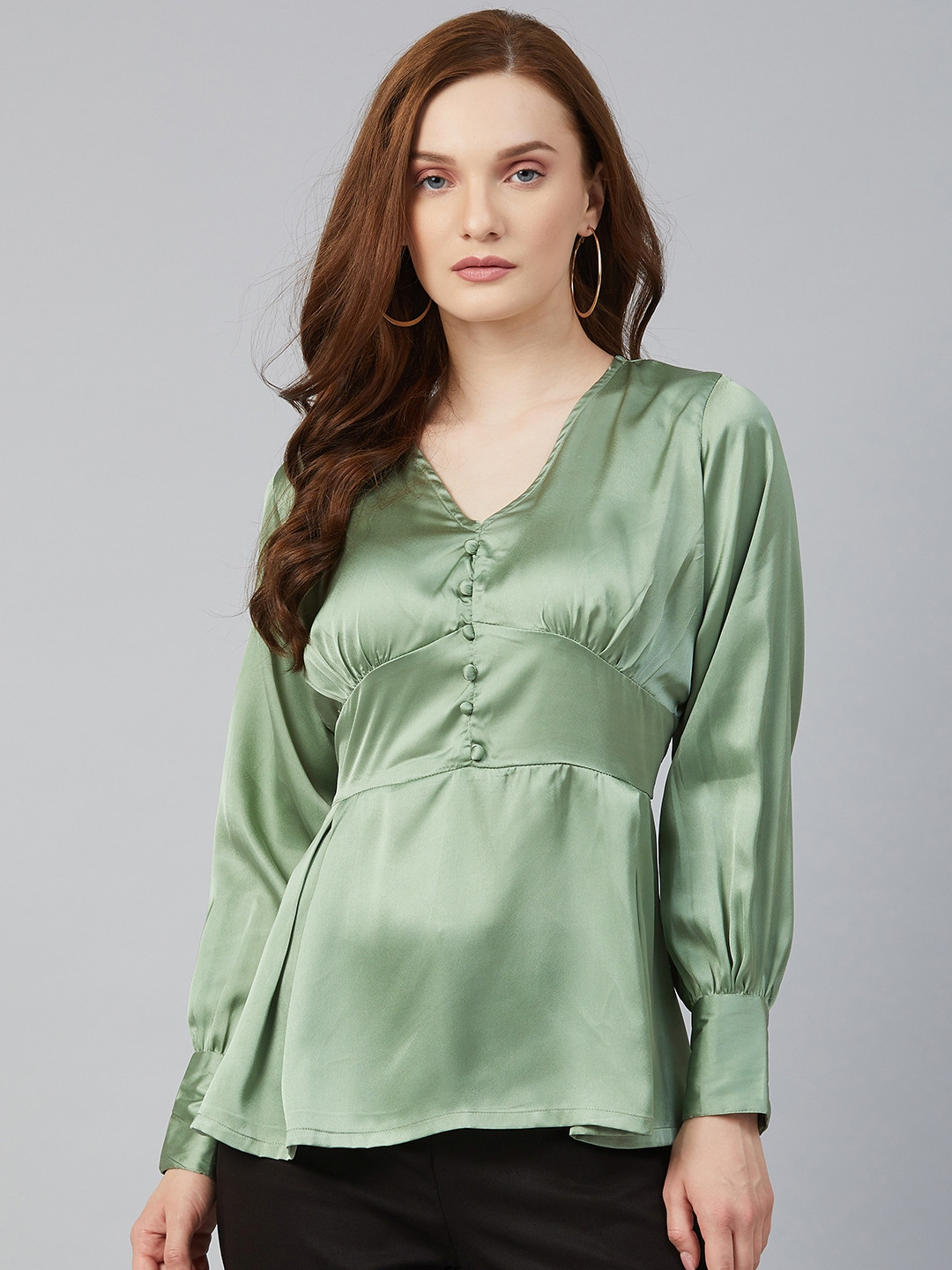 Buy PlusS Green Solid Ruched A Line Top Tops for Women 13930314 Myntra