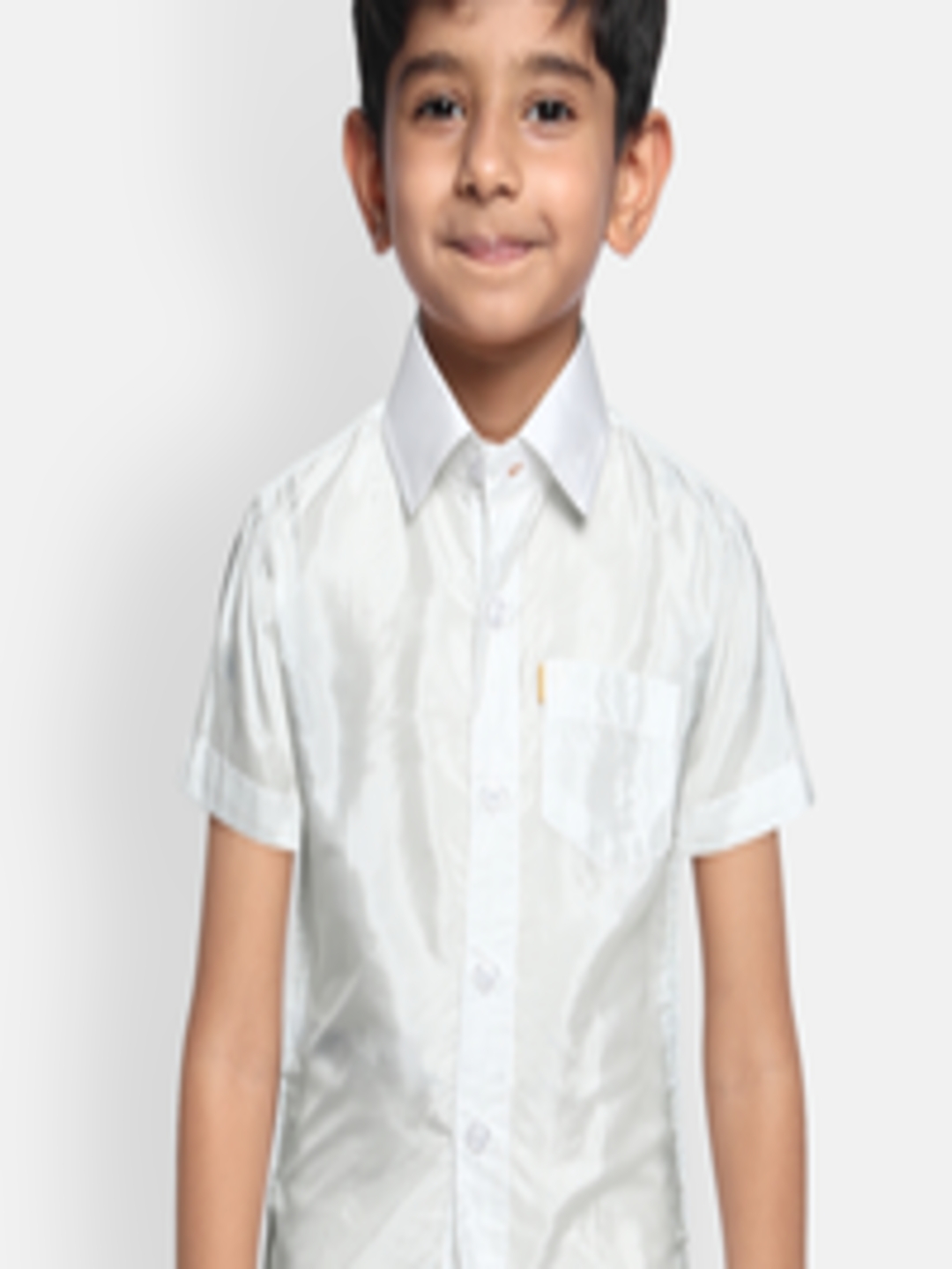 Buy THANGAMAGAN Boys White Regular Fit Solid Ethnic Silk Shirt - Shirts ...
