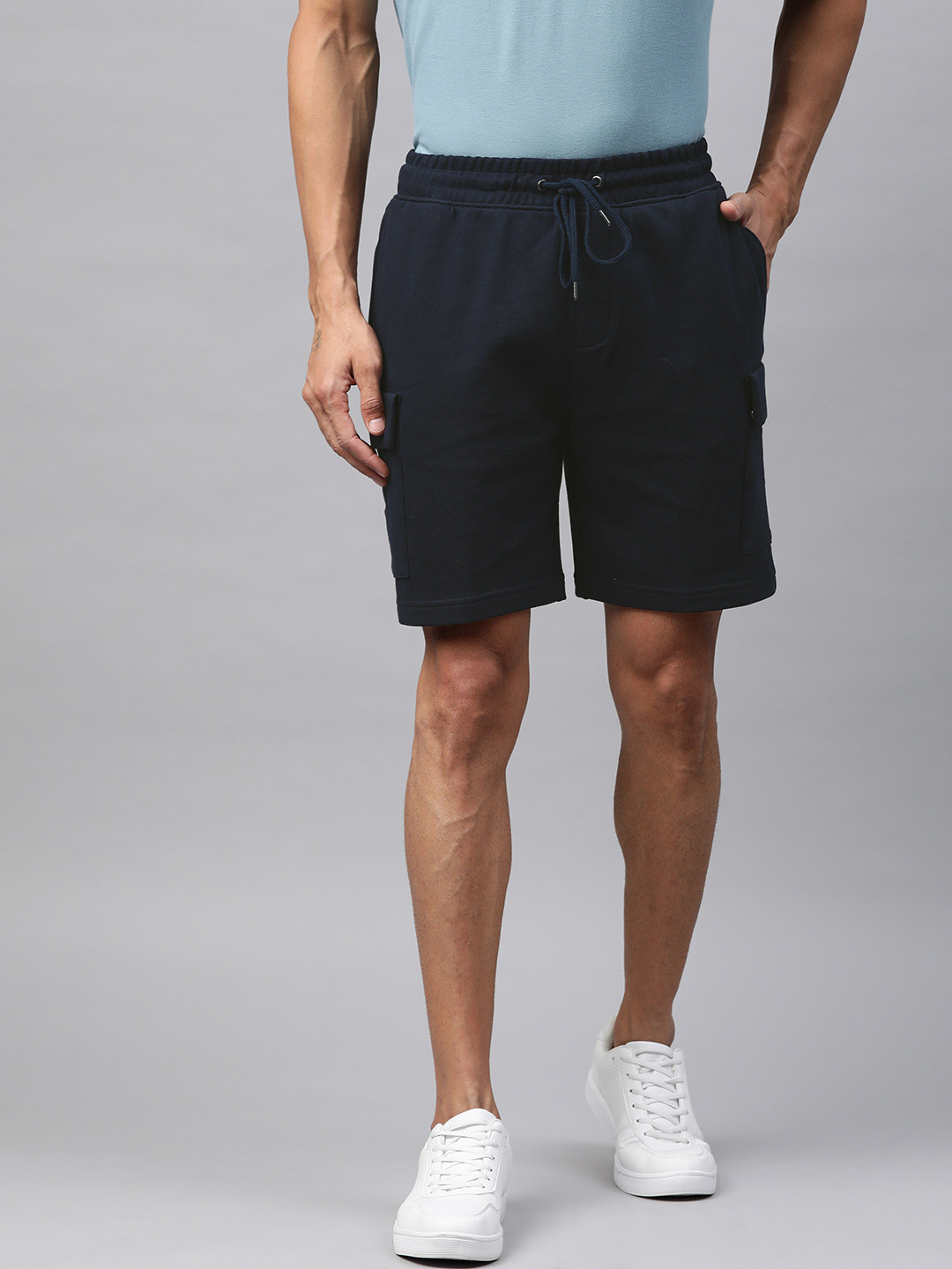 Buy Marks & Spencer Men Navy Blue Solid Pure Cotton Sustainable Cargo