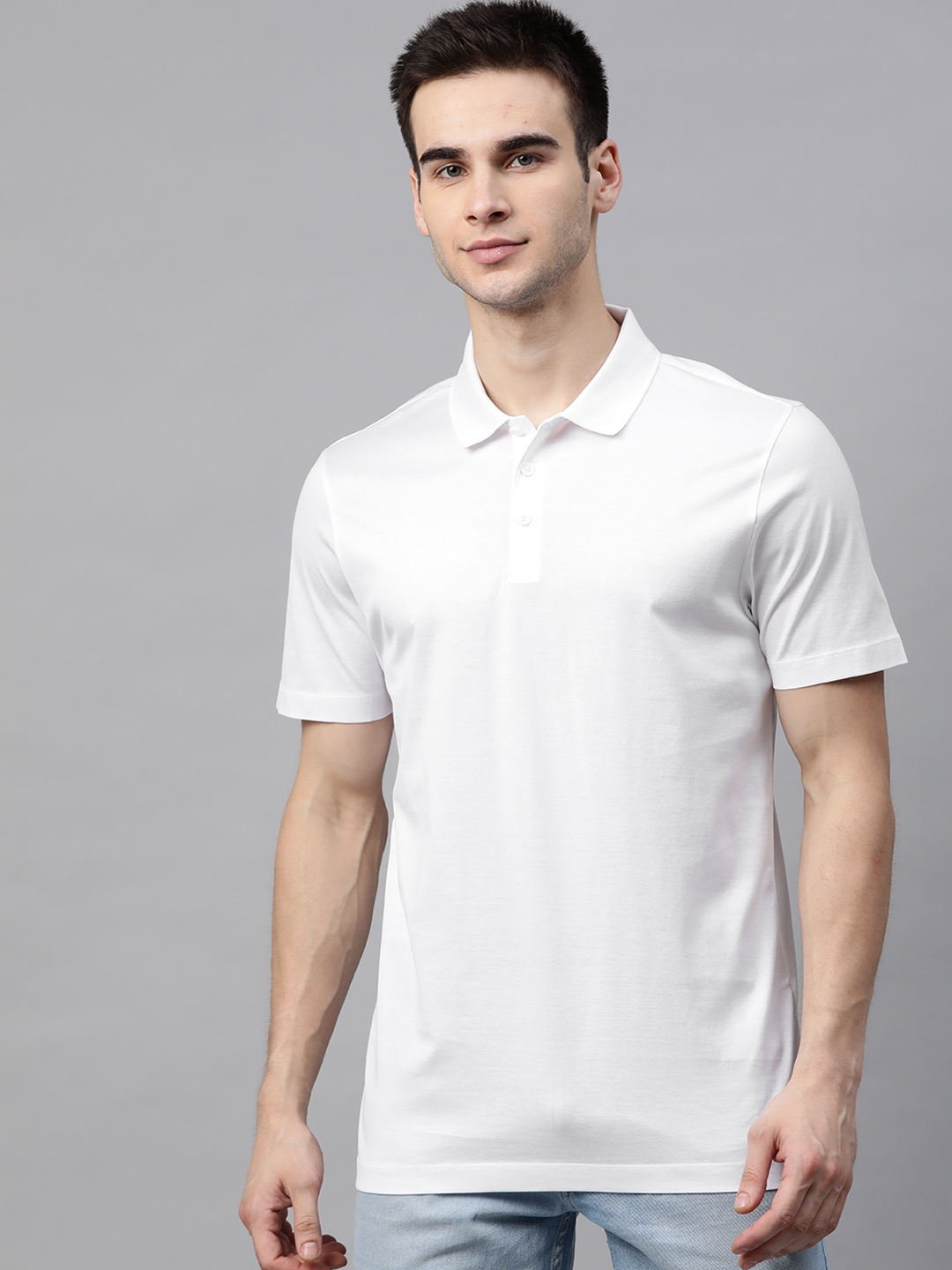 Buy Marks & Spencer Men White Supima Cotton Solid Polo Collar T Shirt 