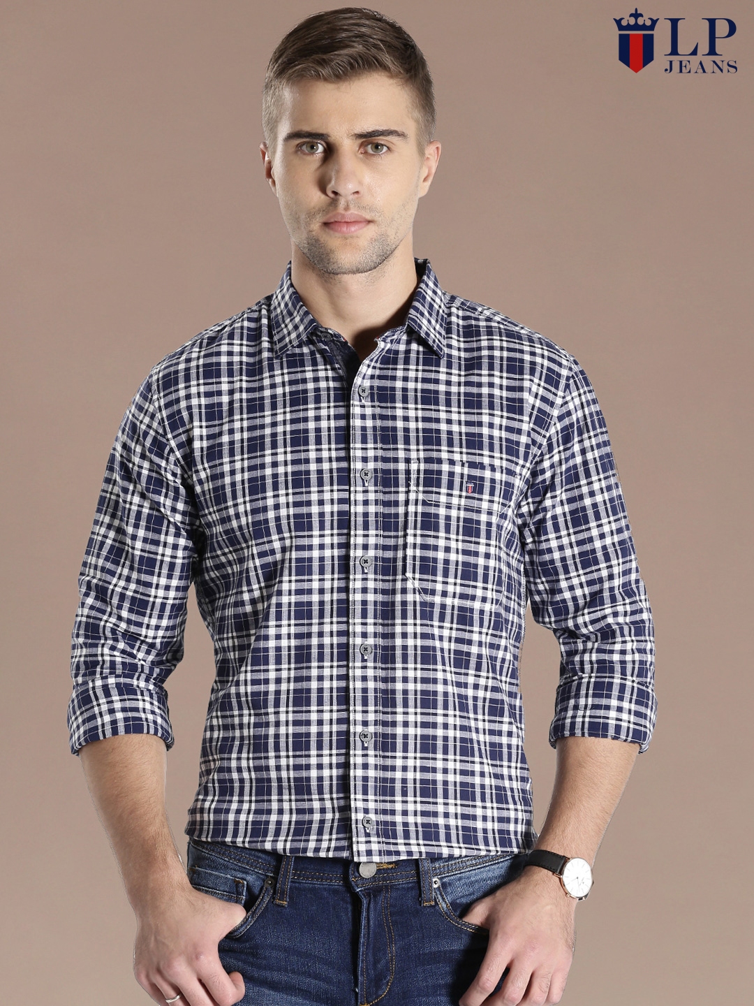 Buy Louis Philippe Jeans Navy Checked Union Slim Fit Casual Shirt ...