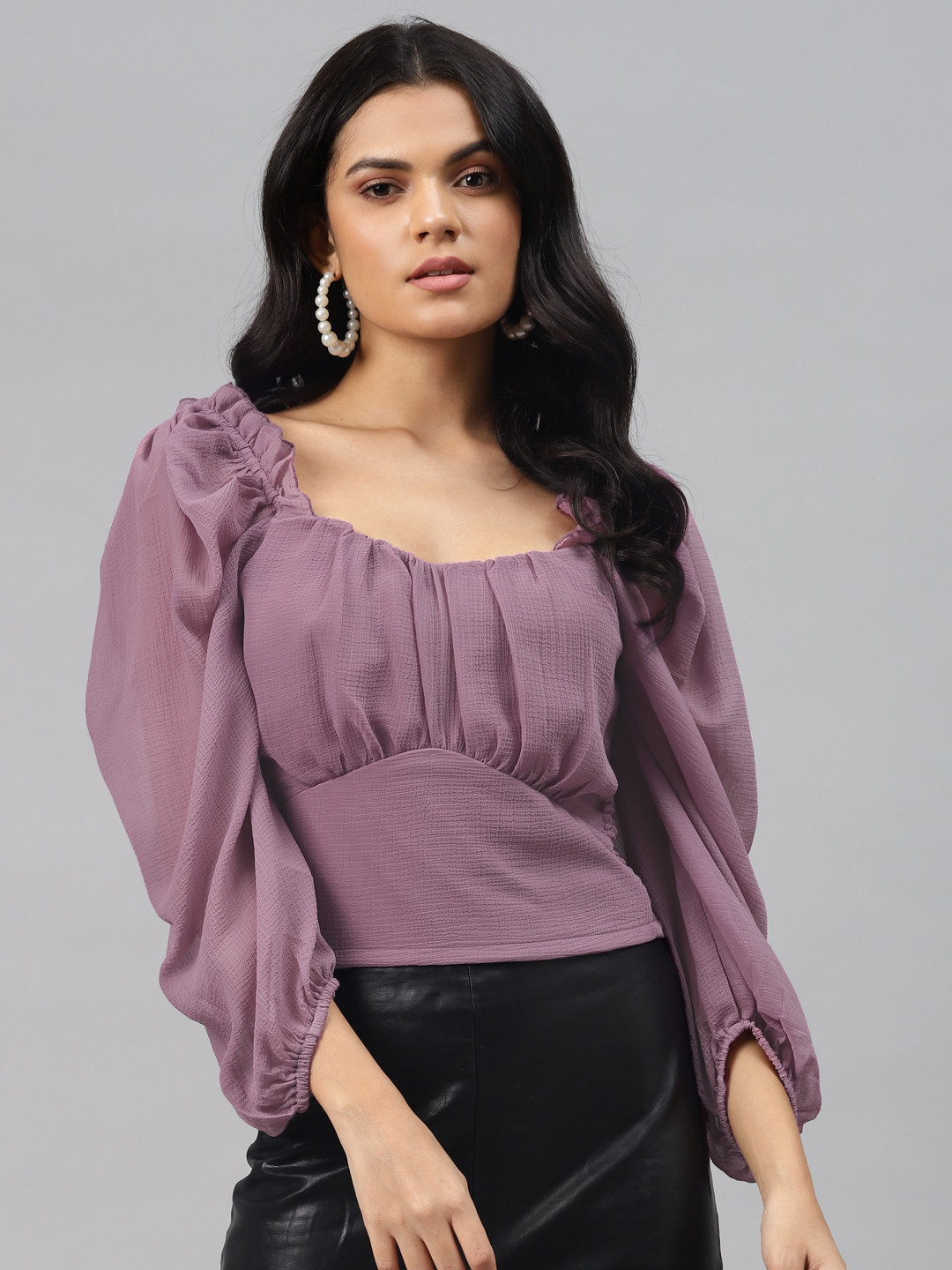 Buy PlusS Tranquil Lavender Solid Ruffled Top Tops for Women 13935474