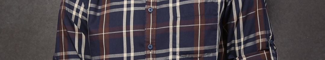 Buy Roadster Men Navy & Brown Checked Casual Shirt - Shirts for Men ...