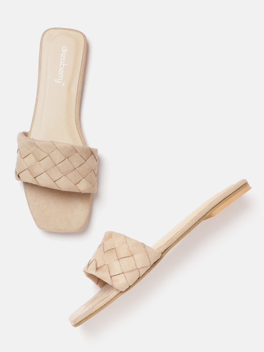 Buy DressBerry Women Beige Basket Weave Textured Suede Finish Open Toe