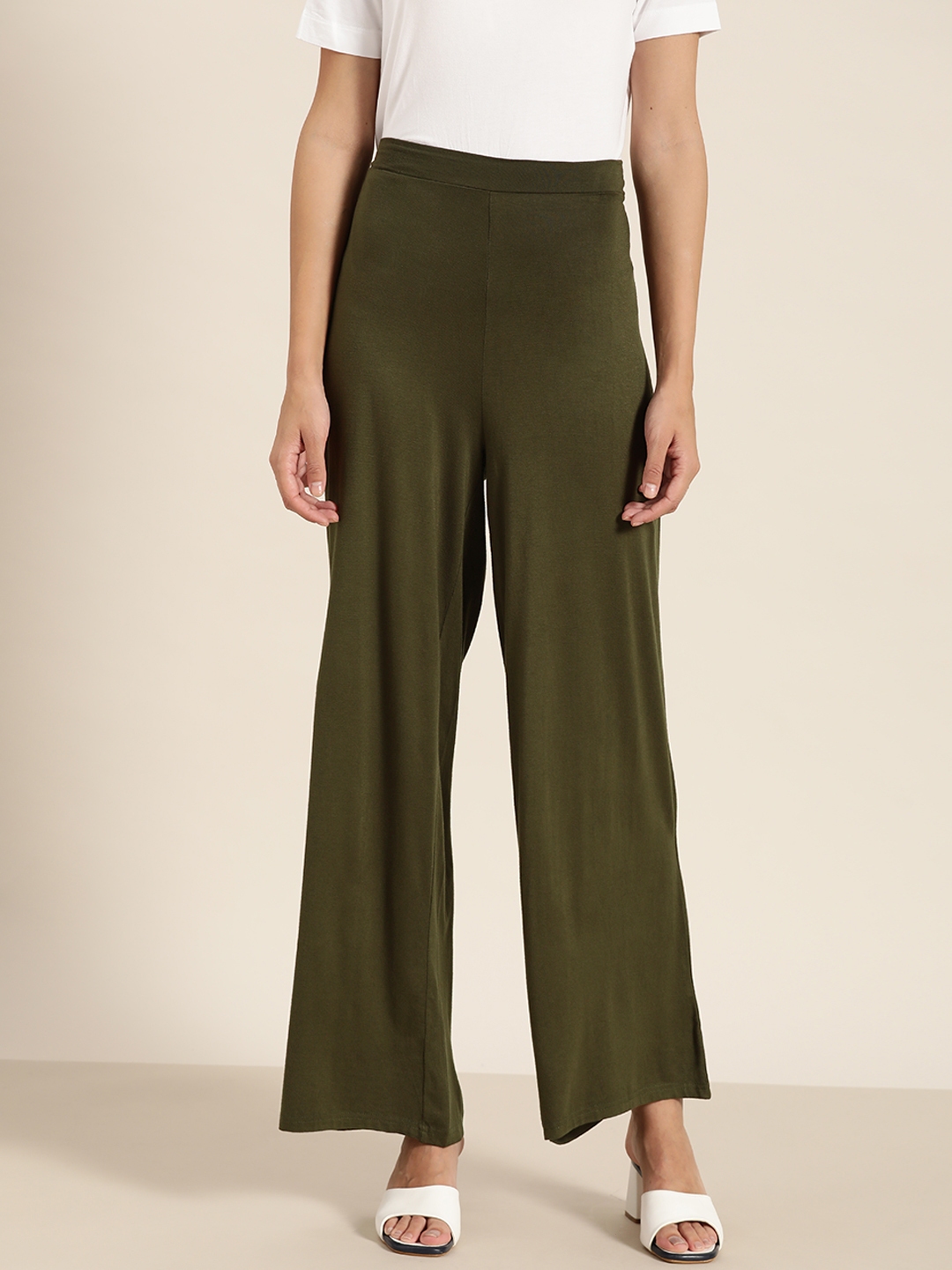 Buy Her By Invictus Women Olive Green High Rise Parallel Trousers ...