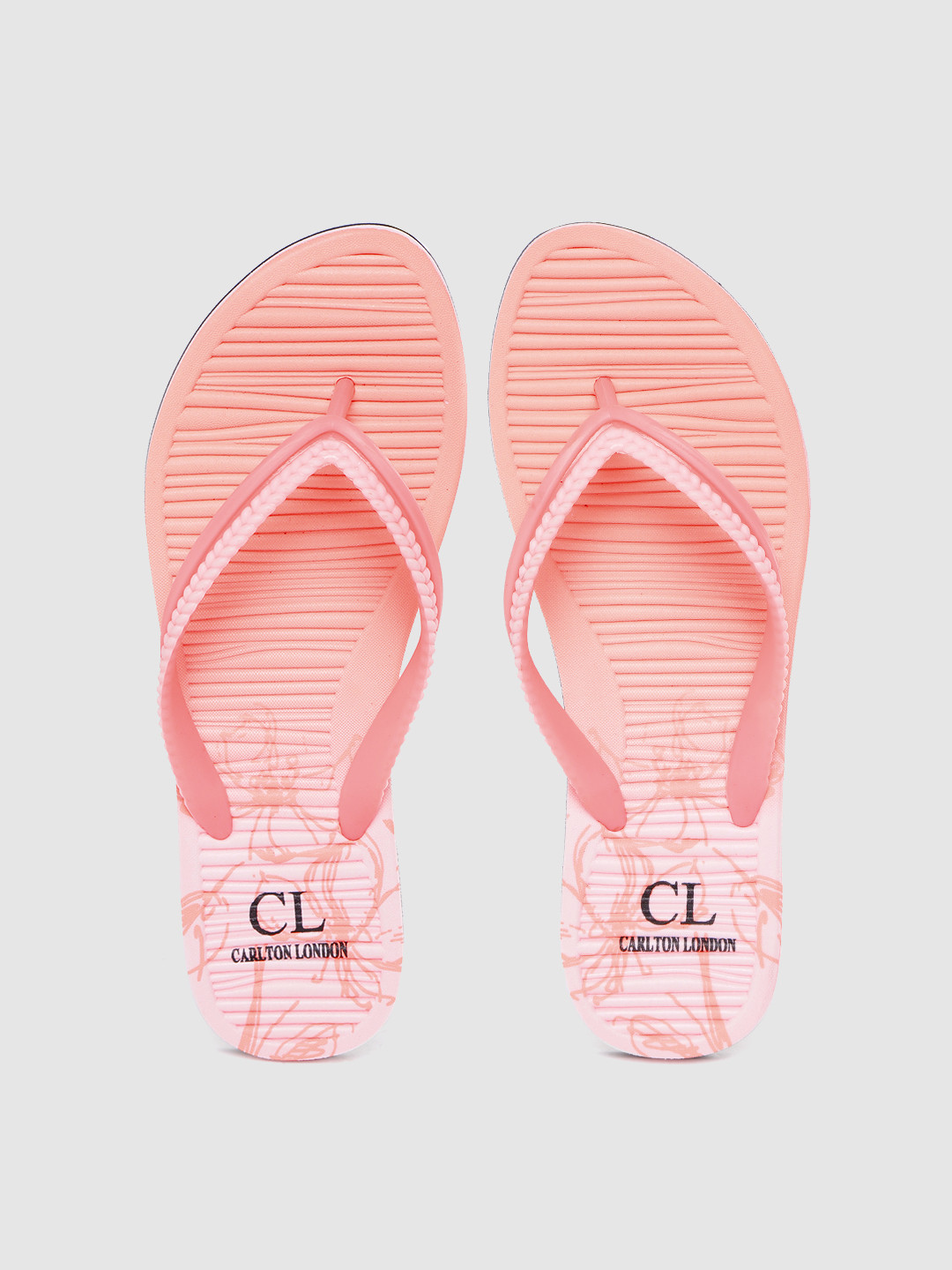 Buy Carlton London Women Peach Coloured Textured Thong Flip Flops - Flip Flops for Women 