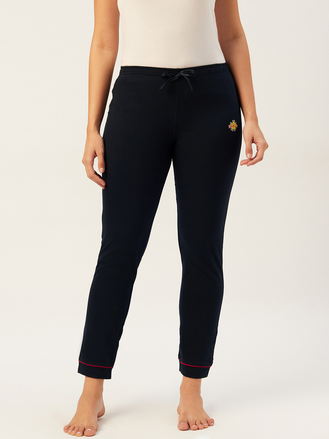 Buy Sweet Dreams Women Navy Blue Solid Knitted Pure Cotton Lounge Pants