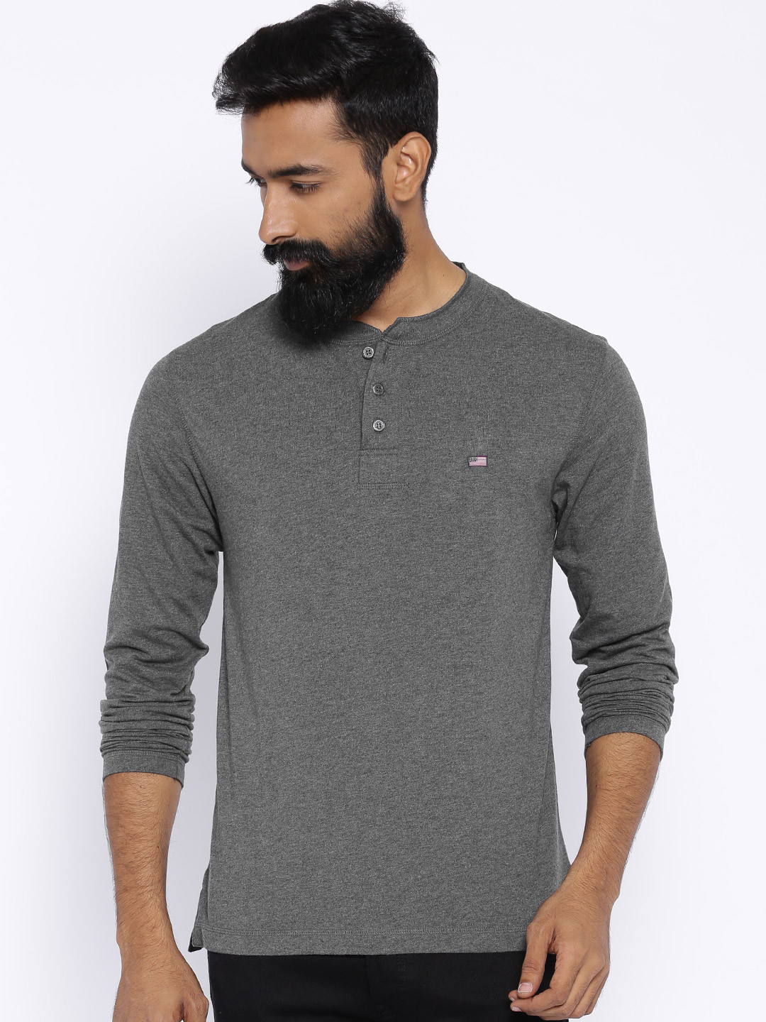 Buy Jockey USA ORIGINALS Charcoal Grey Henley T Shirt US87 Tshirts