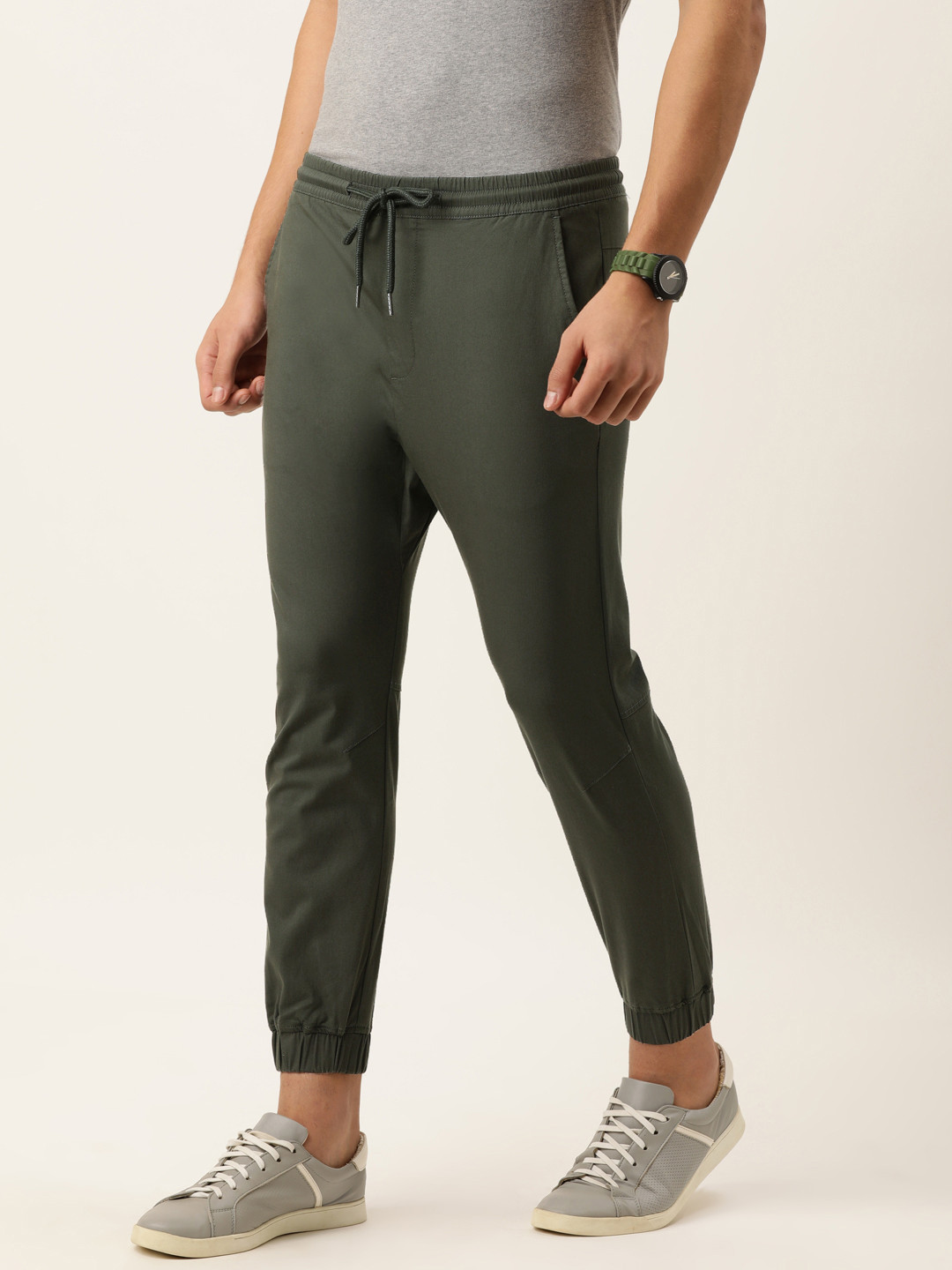 Buy Peter England Men Olive Green Jogger Trousers Trousers for Men