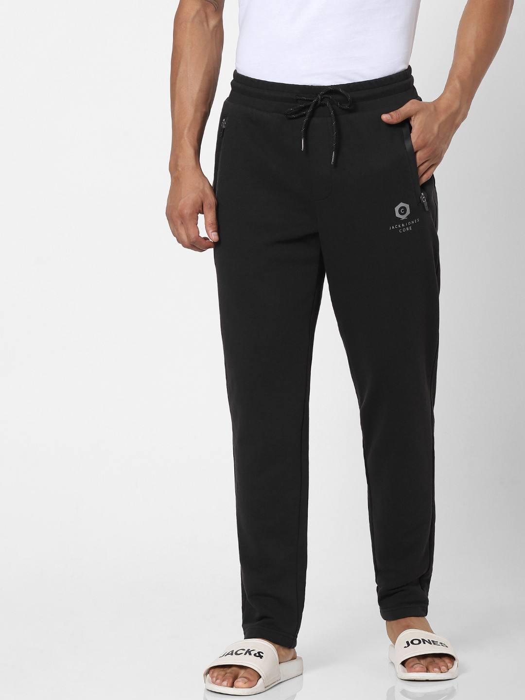 Buy Jack & Jones Men Black Regular Fit Solid Track Pants Track Pants