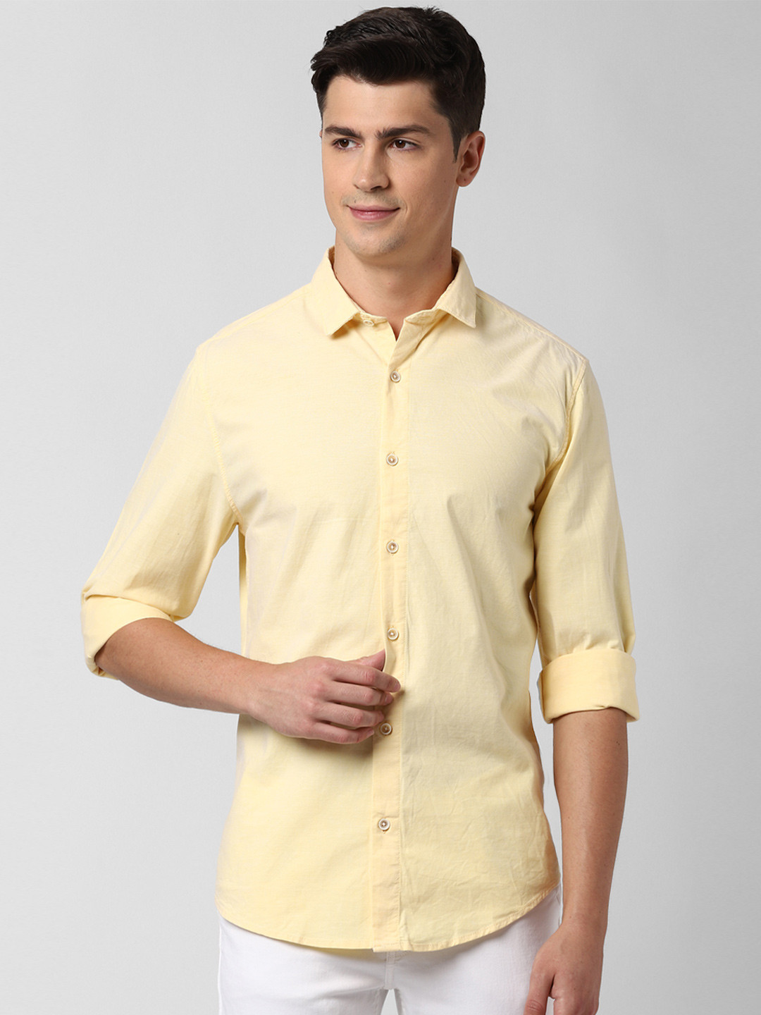 Buy Peter England Men Yellow Slim Fit Solid Cotton Casual Shirt
