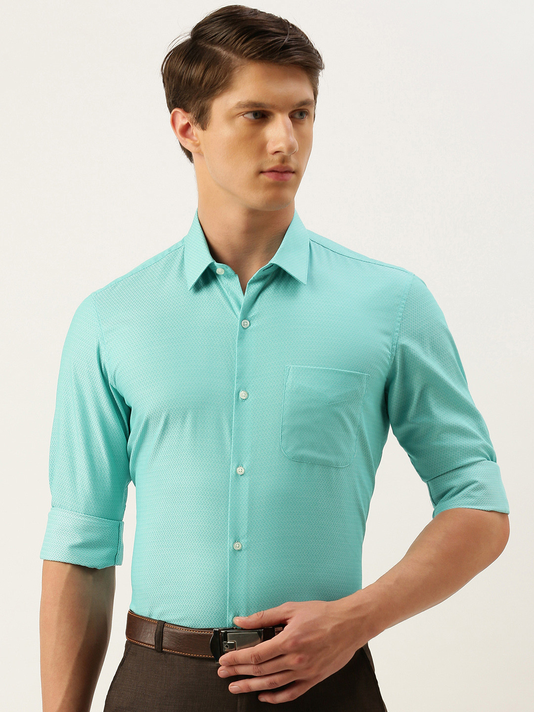 Buy Peter England Men Green Nuvo Regular Fit Self Design Formal Shirt