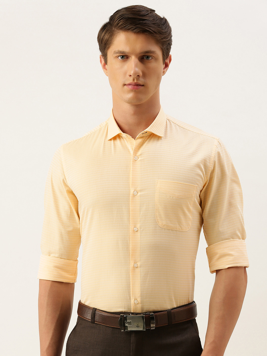 Buy Peter England Men Cream Coloured Regular Fit Self Design Formal