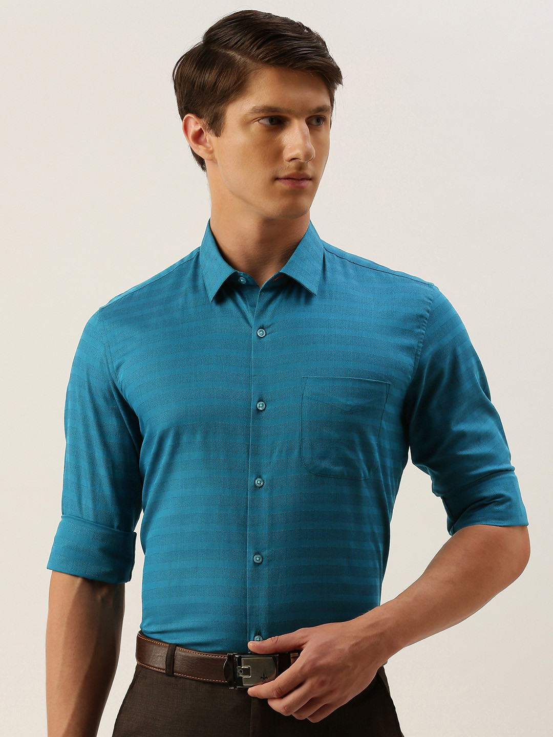 Buy Peter England Men Teal Nuvo Regular Fit Striped Formal Shirt