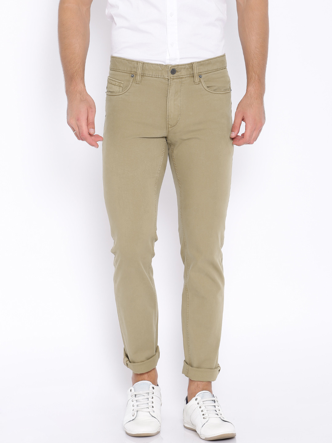 Buy Indian Terrain Khaki Brooklyn Slim Fit Trousers - Trousers for Men 1397744 | Myntra