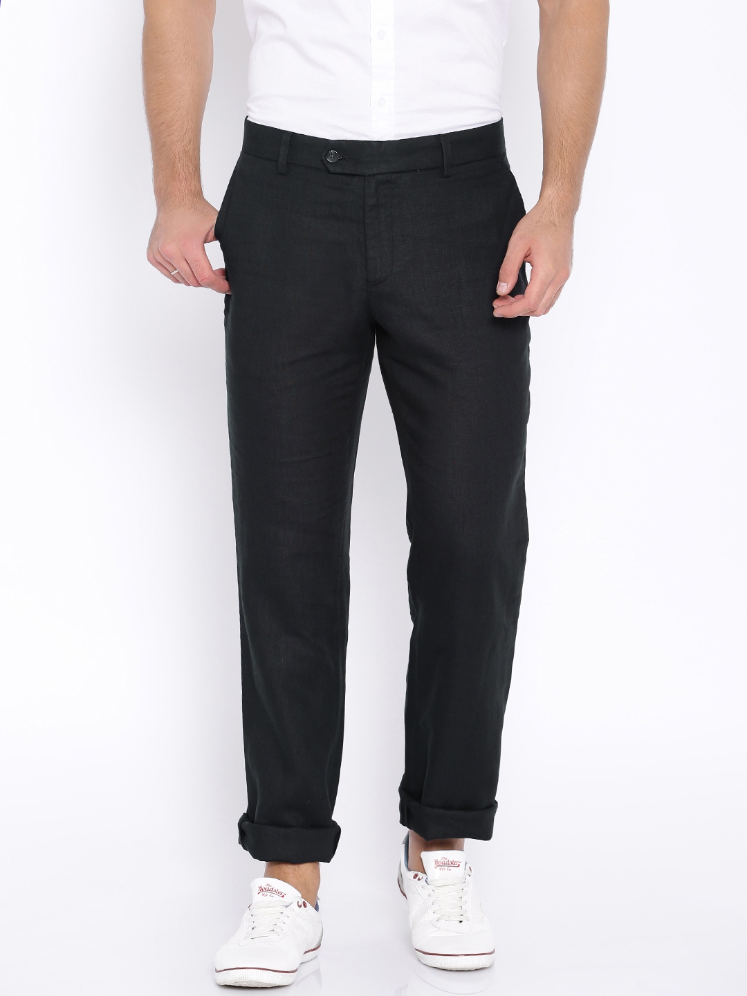Buy Indian Terrain Black Kansas Regular Fit Linen Casual Trousers ...