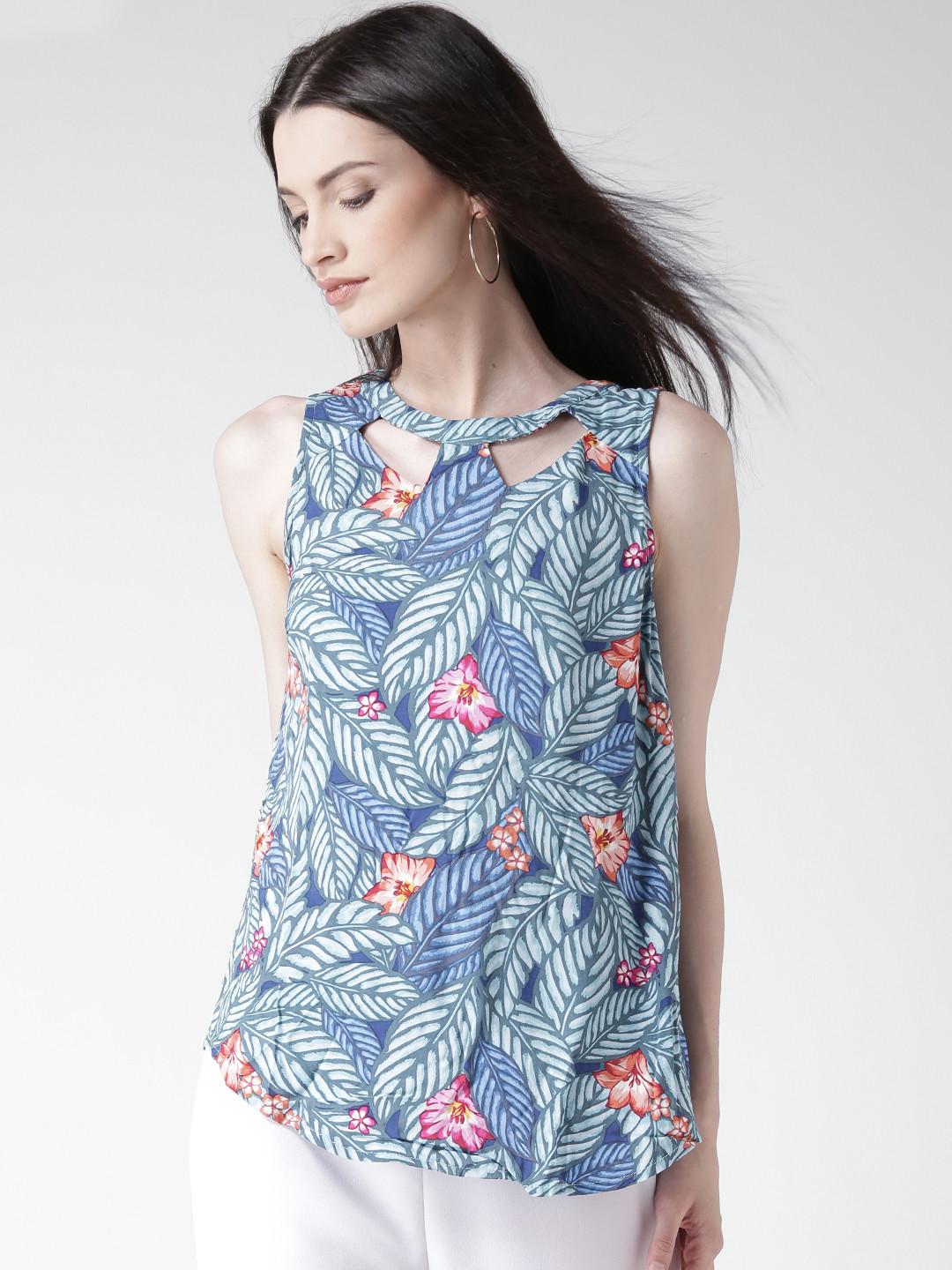 Buy New Look Blue & Grey Floral Print Top Tops for Women 1398710 Myntra