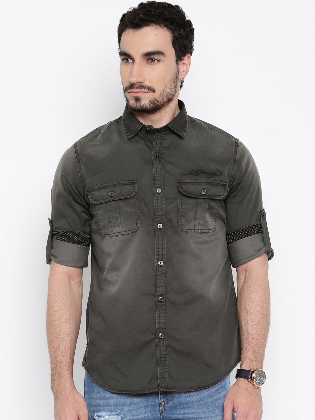 black denim shirt men's
