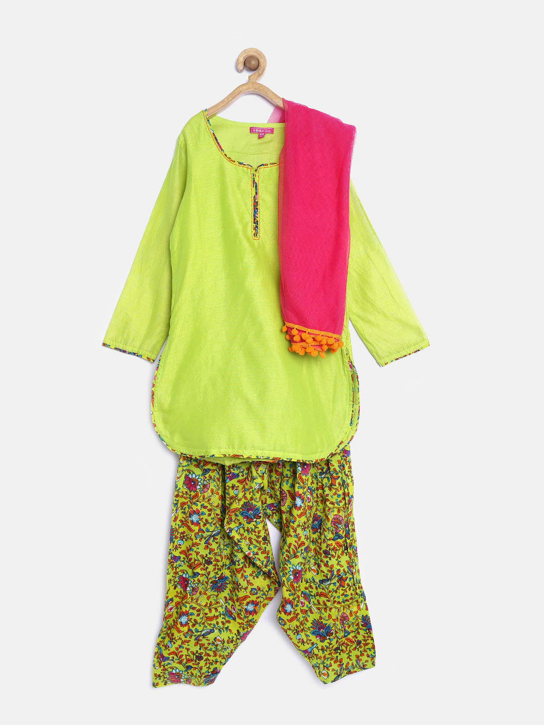 Buy BIBA Girls Lime Green Printed Salwar Suit With Dupatta Kurta Sets