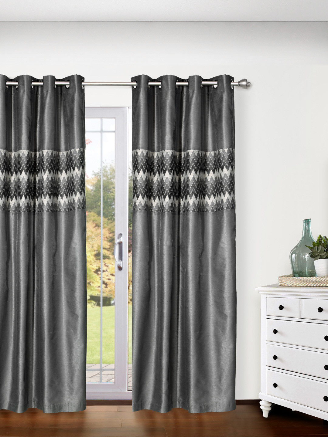 Buy BOMBAY DYEING Grey Patterned Single Door Curtain Curtains And
