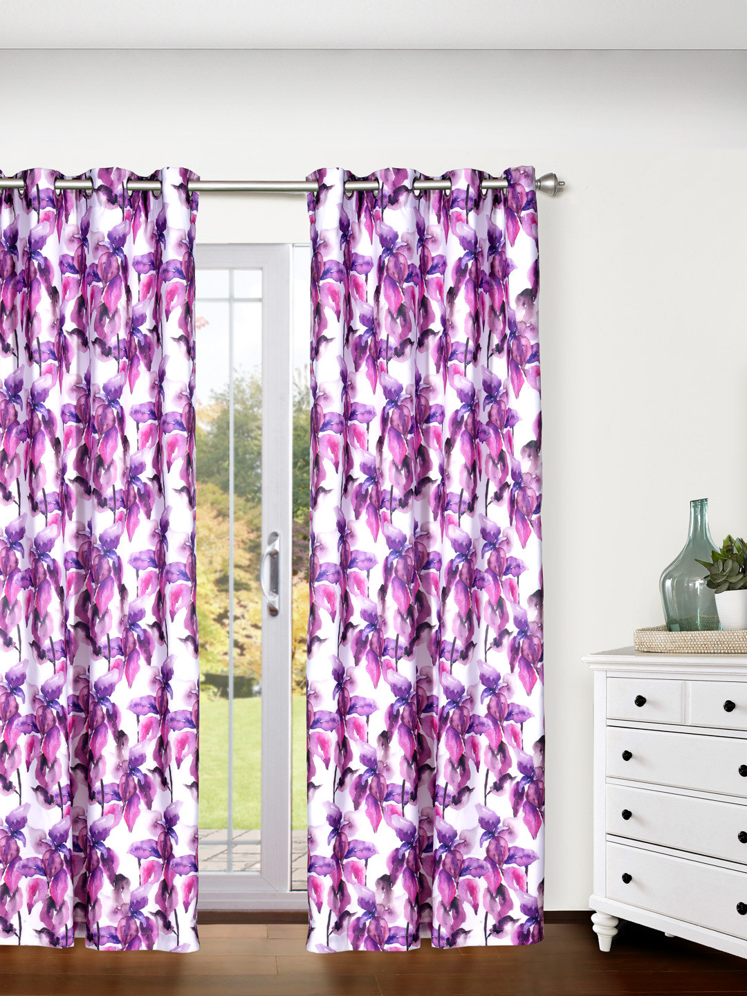 Buy BOMBAY DYEING White & Pink Printed Single Door Curtain Curtains