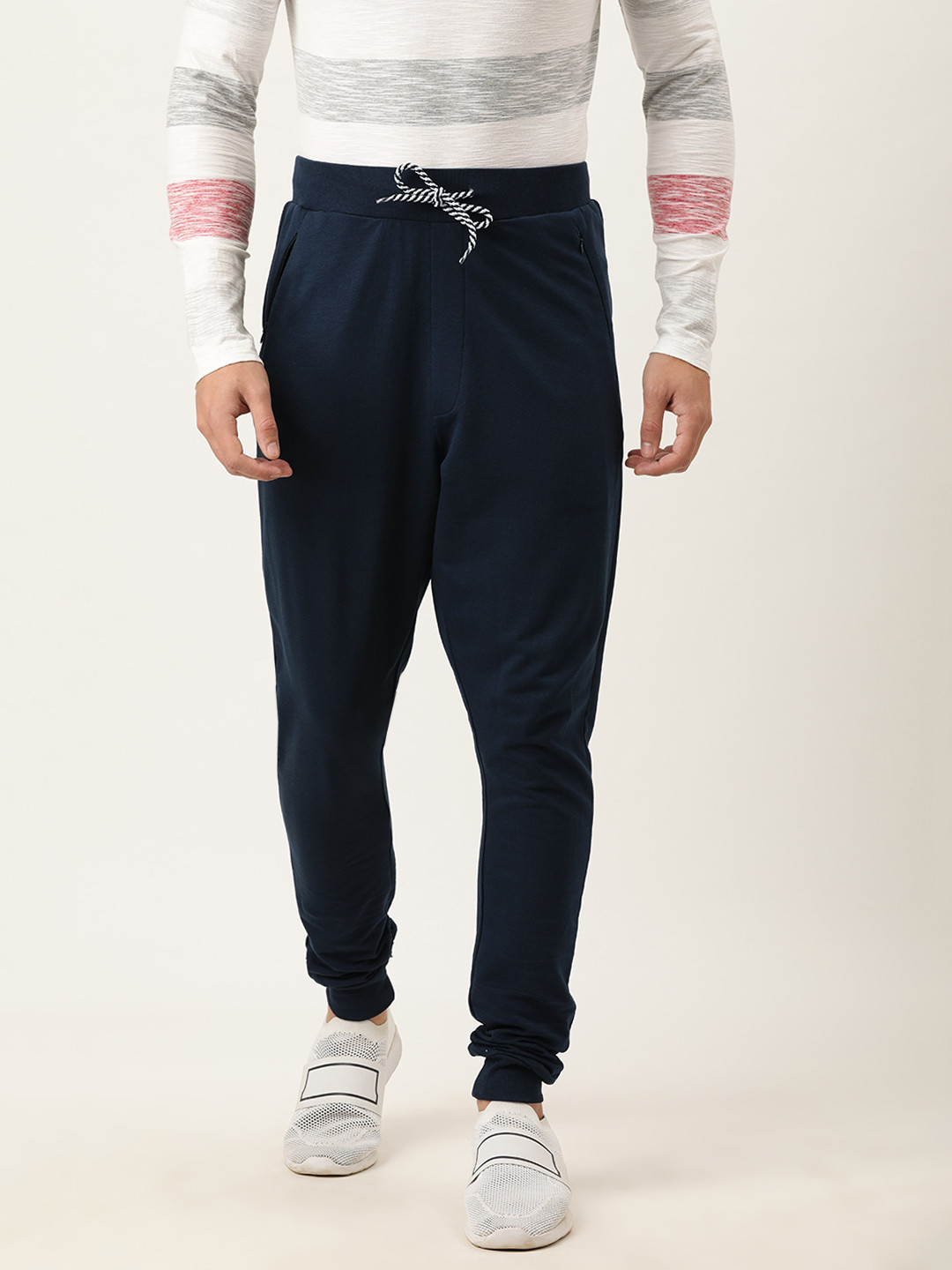 Buy Difference Of Opinion Men Navy Blue Solid Slim Fit Joggers Track