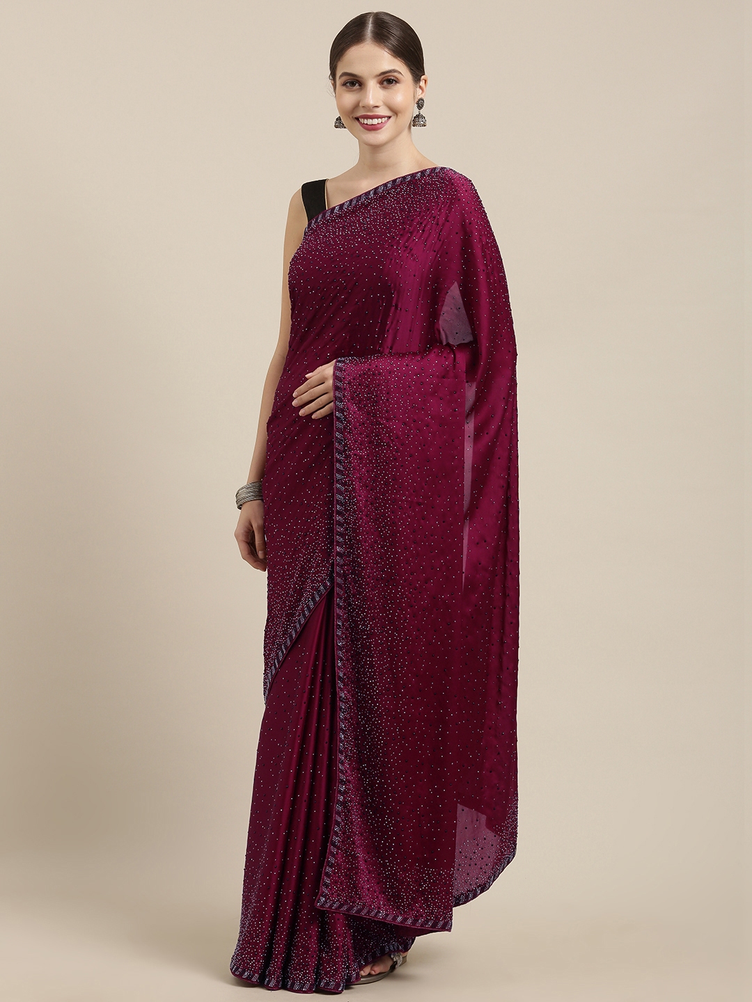 Buy Soch Burgundy Embellished Saree - Sarees for Women 13994218 | Myntra