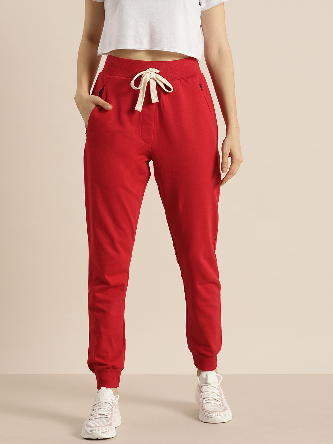 Buy DILLINGER Women Red Slim Fit Solid Joggers Track Pants for Women