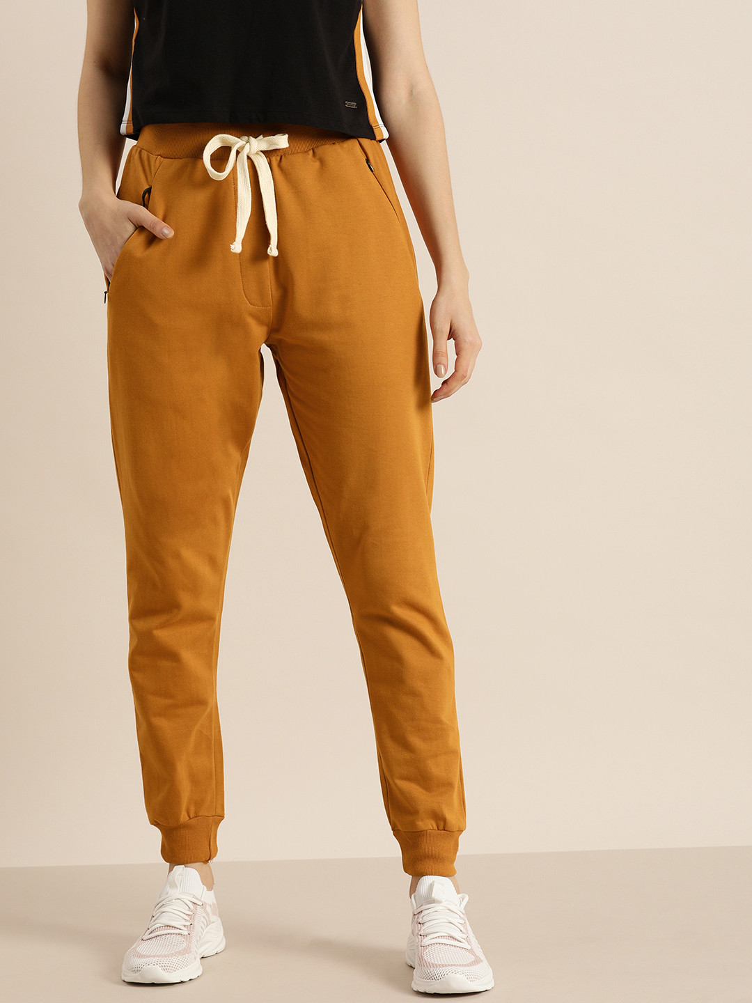 Buy DILLINGER Women Mustard Yellow Slim Fit Solid Joggers Track Pants