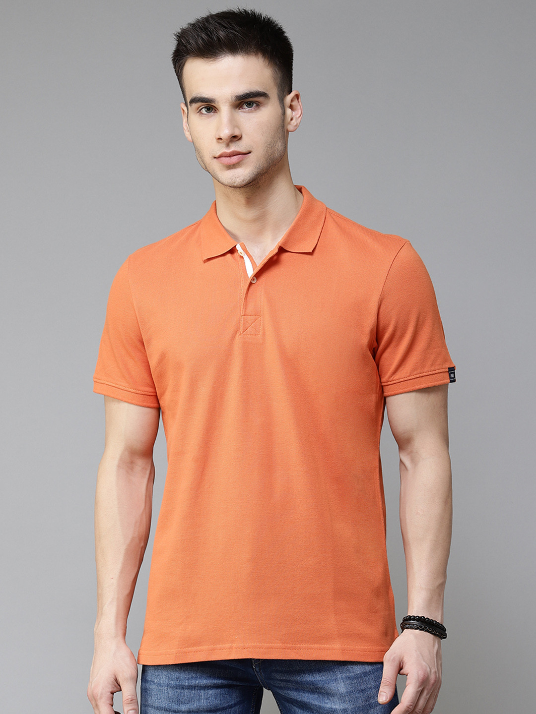Buy Blackberrys Men Orange Pure Cotton Solid Polo Collar T Shirt