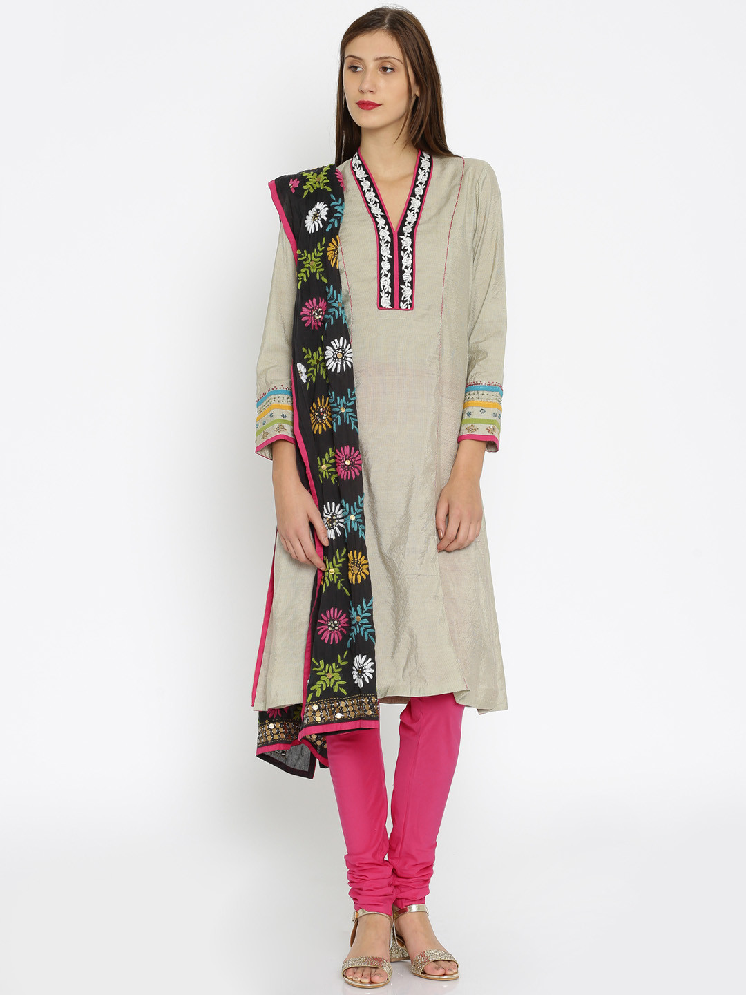 Buy Biba Cream Coloured & Pink Salwar Suit With Dupatta Kurta Sets