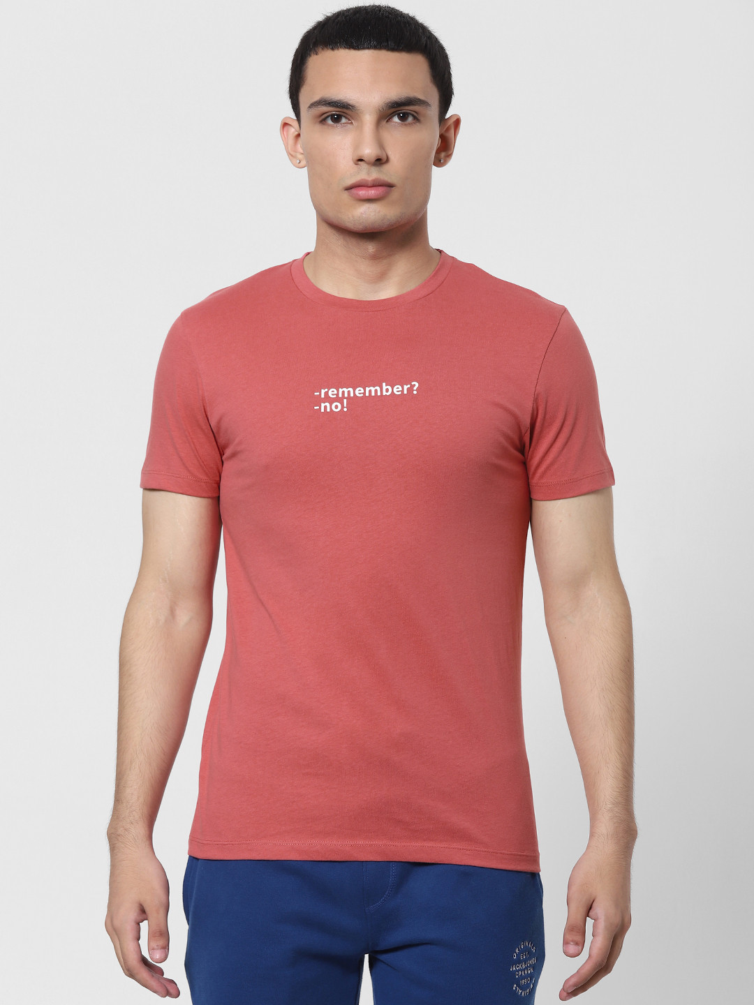 Buy Jack Jones Men Pink Solid Slim Fit Round Neck Pure Cotton T Shirt