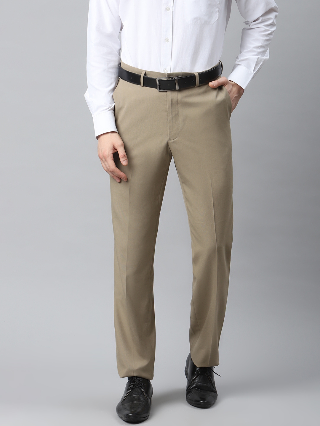 Buy Marks & Spencer Men Khaki Regular Fit Solid Formal Trousers ...