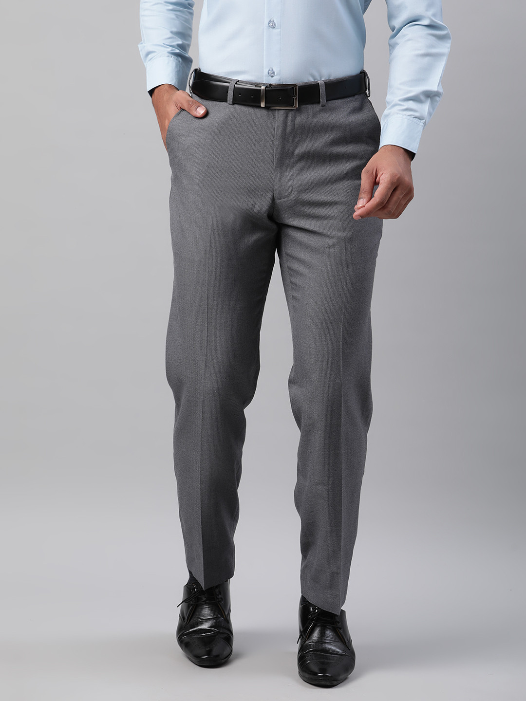 Buy Marks & Spencer Men Grey Tailored Fit Solid Formal Trousers