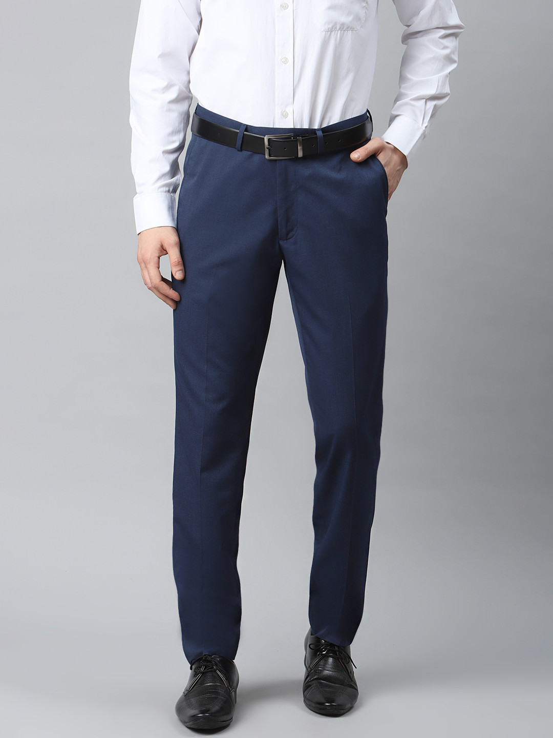 Buy Marks & Spencer Men Navy Blue Slim Fit Solid Formal Trousers ...